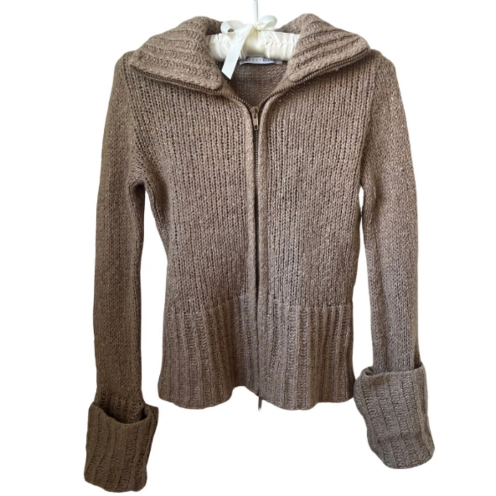 Vintage Penny Black Brown Knit Dual Zip Up Sweater